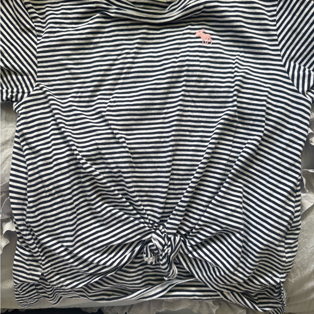Abercrombie Kids Black and White Tie Front Polo Tee